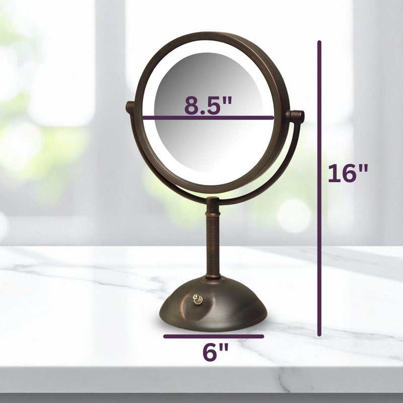 JERDON 8.5" Vanity Mirror with LED Lighting - 1X and 8X Magnification - Bronze Makeup Mirror - Model HL8808BZL - Image 3